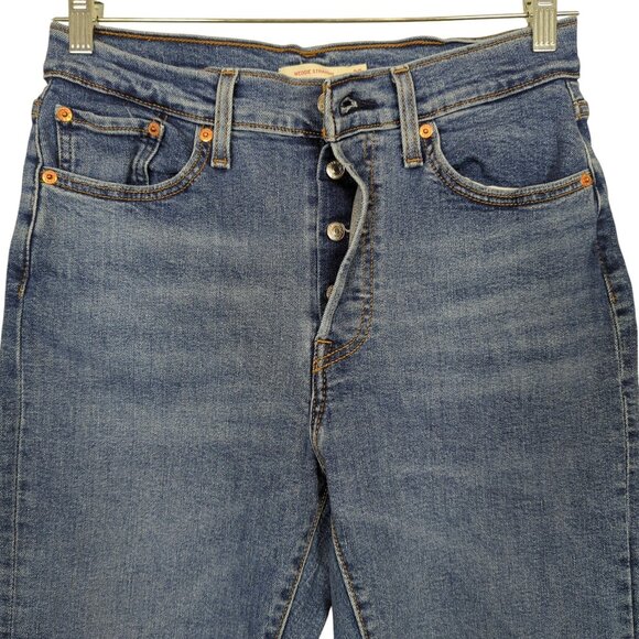 Levis Wedgie Straight Womens Jeans Blue Denim Button Fly Frayed Hem W30 L28 - Picture 5 of 16